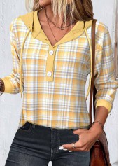 Yellow Patchwork Plaid Long Sleeve Hoodie | thumb picture 