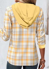 Yellow Patchwork Plaid Long Sleeve Hoodie | thumb picture 