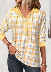 Yellow Patchwork Plaid Long Sleeve Hoodie