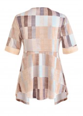 Beige Geometric Print Half Sleeve Fake Two Piece Twinset