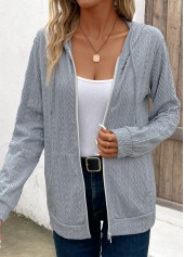 Light Grey Pocket Long Sleeve Hooded Coat | thumb picture 