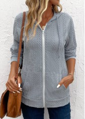 Light Grey Pocket Long Sleeve Hooded Coat | thumb picture 