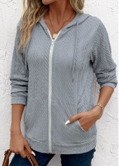 Light Grey Pocket Long Sleeve Hooded Coat | thumb picture 
