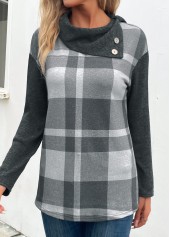 Dark Grey Marl Patchwork Plaid Long Sleeve Sweatshirt | thumb picture 
