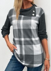 Dark Grey Marl Patchwork Plaid Long Sleeve Sweatshirt | thumb picture 