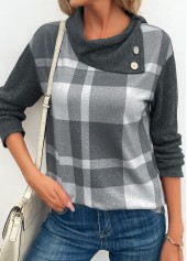 Dark Grey Marl Patchwork Plaid Long Sleeve Sweatshirt | thumb picture 
