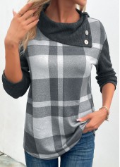Dark Grey Marl Patchwork Plaid Long Sleeve Sweatshirt | thumb picture 