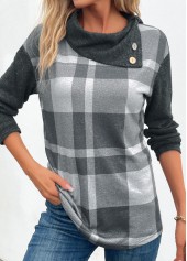 Dark Grey Marl Patchwork Plaid Long Sleeve Sweatshirt