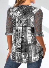 Dark Grey Lace Leaf Print Blouse | thumb picture 