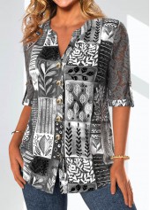 Dark Grey Lace Leaf Print Blouse | thumb picture 