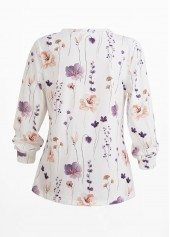 White Button Floral Print Long Sleeve T Shirt | thumb picture 