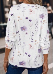 White Button Floral Print Long Sleeve T Shirt | thumb picture 