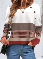 Wine Red Patchwork Geometric Print Long Sleeve Sweatshirt | thumb picture 