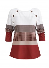 Wine Red Patchwork Geometric Print Long Sleeve Sweatshirt | thumb picture 
