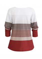 Wine Red Patchwork Geometric Print Long Sleeve Sweatshirt | thumb picture 