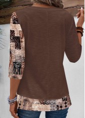 Light Coffee Patchwork Geometric Print T Shirt | thumb picture 