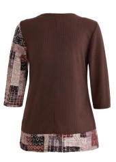 Light Coffee Patchwork Geometric Print T Shirt | thumb picture 