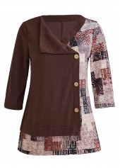 Light Coffee Patchwork Geometric Print T Shirt | thumb picture 