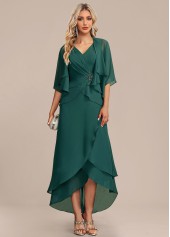Green Scalloped Hem High Low Dress and Cardigan