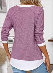 Dark Reddish Purple Patchwork Long Sleeve T Shirt | thumb picture 