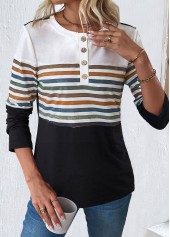 Multi Color Patchwork Striped Long Sleeve T Shirt | thumb picture 