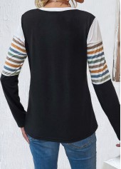 Multi Color Patchwork Striped Long Sleeve T Shirt | thumb picture 