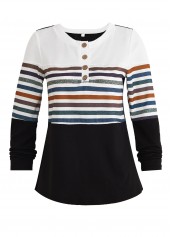 Multi Color Patchwork Striped Long Sleeve T Shirt | thumb picture 