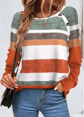 Orange Button Multi Stripe Print T Shirt | thumb picture 