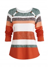 Orange Button Multi Stripe Print T Shirt | thumb picture 