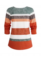 Orange Button Multi Stripe Print T Shirt | thumb picture 