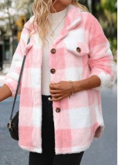 Light Pink Button Plaid Long Sleeve Coat | thumb picture 