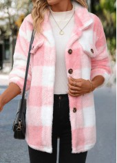 Light Pink Button Plaid Long Sleeve Coat | thumb picture 