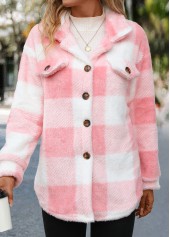 Light Pink Button Plaid Long Sleeve Coat | thumb picture 