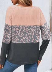 Decorative Button Light Pink Leopard Long Sleeve T Shirt | thumb picture 