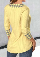 Light Yellow Patchwork Plaid Long Sleeve T Shirt | thumb picture 