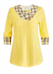 Light Yellow Patchwork Plaid Long Sleeve T Shirt | thumb picture 