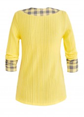 Light Yellow Patchwork Plaid Long Sleeve T Shirt | thumb picture 
