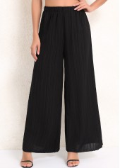 Black Ruched Elastic Waist High Waisted Pants