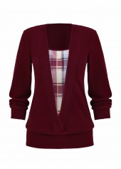 Wine Red Fake 2in1 Plaid Long Sleeve Sweatshirt | thumb picture 