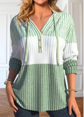 Light Green Patchwork Long Sleeve Hoodie