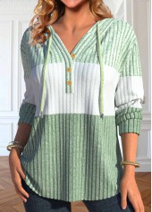 Light Green Patchwork Long Sleeve Hoodie | thumb picture 