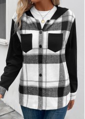 Black Patchwork Plaid Long Sleeve Hooded Coat | thumb picture 