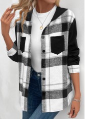 Black Patchwork Plaid Long Sleeve Hooded Coat | thumb picture 