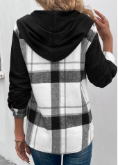 Black Patchwork Plaid Long Sleeve Hooded Coat | thumb picture 