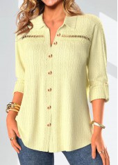 Light Yellow Lace Long Sleeve Shirt Collar Blouse | thumb picture 