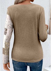 Light Camel Asymmetry Patchwork Long Sleeve T Shirt | thumb picture 