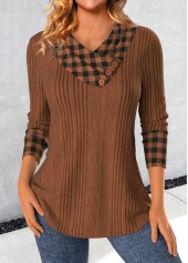 Light Coffee Patchwork Plaid Long Sleeve Sweatshirt