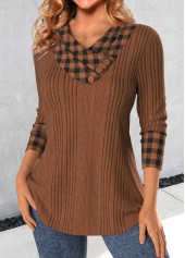 Light Coffee Patchwork Plaid Long Sleeve Sweatshirt | thumb picture 