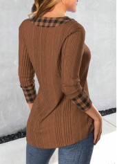 Light Coffee Patchwork Plaid Long Sleeve Sweatshirt | thumb picture 