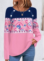 Multi Color Button Tribal Print T Shirt